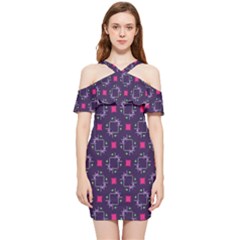 Geometric Pattern Retro Style Background Shoulder Frill Bodycon Summer Dress
