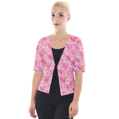 Valentine Romantic Love Watercolor Pink Pattern Texture Cropped Button Cardigan