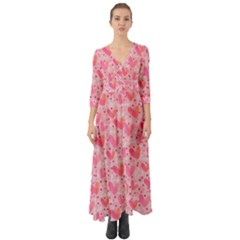 Valentine Romantic Love Watercolor Pink Pattern Texture Button Up Boho Maxi Dress by Vaneshop