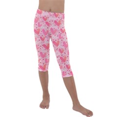 Valentine Romantic Love Watercolor Pink Pattern Texture Kids  Lightweight Velour Capri Leggings 