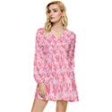 Valentine Romantic Love Watercolor Pink Pattern Texture Tiered Long Sleeve Mini Dress View1