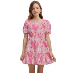 Valentine Romantic Love Watercolor Pink Pattern Texture Kids  Short Sleeve Dolly Dress by Vaneshop