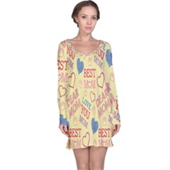 Love Mom Happy Mothers Day I Love Mom Graphic Pattern Long Sleeve Nightdress by Vaneshop