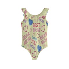 Love Mom Happy Mothers Day I Love Mom Graphic Pattern Kids  Frill Swimsuit by Vaneshop