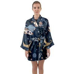 Space Theme Art Pattern Design Wallpaper Long Sleeve Satin Kimono