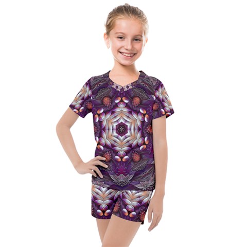 Rosette Kaleidoscope Mosaic Abstract Background Art Kids  Mesh T-shirt And Shorts Set by Vaneshop