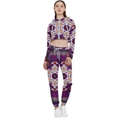 Rosette Kaleidoscope Mosaic Abstract Background Art Cropped Zip Up Lounge Set