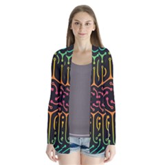 Circuit Hexagonal Geometric Pattern Background Pattern Drape Collar Cardigan