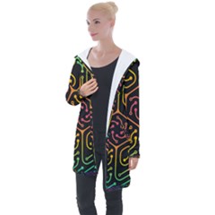 Circuit Hexagonal Geometric Pattern Background Pattern Longline Hooded Cardigan