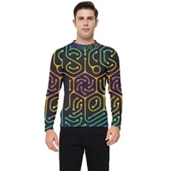 Circuit Hexagonal Geometric Pattern Background Pattern Men s Long Sleeve Rash Guard