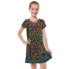 Circuit Hexagonal Geometric Pattern Background Pattern Kids  Cross Web Dress