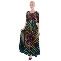 Circuit Hexagonal Geometric Pattern Background Pattern Half Sleeves Maxi Dress