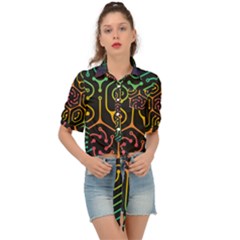 Circuit Hexagonal Geometric Pattern Background Pattern Tie Front Shirt 