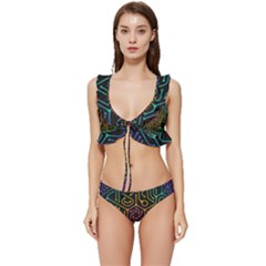 Circuit Hexagonal Geometric Pattern Background Pattern Low Cut Ruffle Edge Bikini Set by Vaneshop