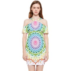 Mandala Pattern Rainbow Pride Shoulder Frill Bodycon Summer Dress