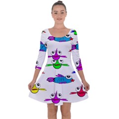 Fish Swim Cartoon Funnycute Quarter Sleeve Skater Dress