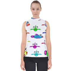 Fish Swim Cartoon Funnycute Mock Neck Shell Top