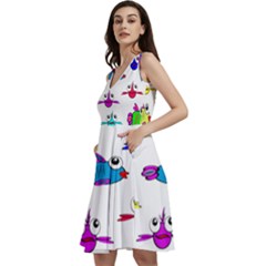 Fish Swim Cartoon Funnycute Sleeveless V-neck Skater Dress With Pockets