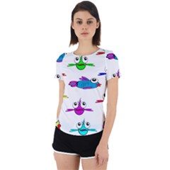 Fish Swim Cartoon Funnycute Back Cut Out Sport T-shirt