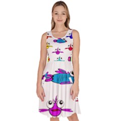 Fish Swim Cartoon Funnycute Knee Length Skater Dress With Pockets