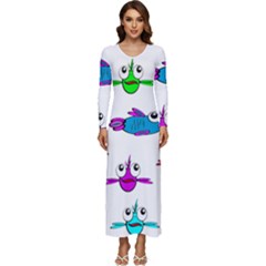 Fish Swim Cartoon Funnycute Long Sleeve Longline Maxi Dress