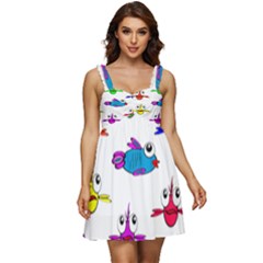 Fish Swim Cartoon Funnycute Ruffle Strap Babydoll Chiffon Dress