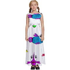 Fish Swim Cartoon Funnycute Kids  Satin Sleeveless Maxi Dress