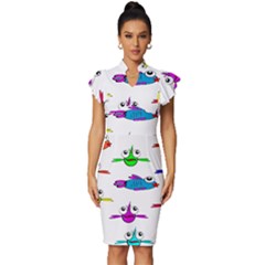 Fish Swim Cartoon Funnycute Vintage Frill Sleeve V-neck Bodycon Dress