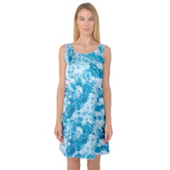 Blue Ocean Wave Texture Sleeveless Satin Nightdress