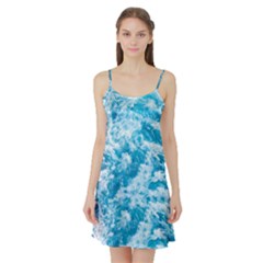 Blue Ocean Wave Texture Satin Night Slip