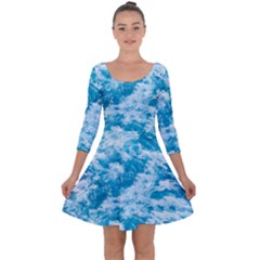 Blue Ocean Wave Texture Quarter Sleeve Skater Dress