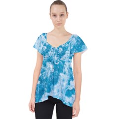 Blue Ocean Wave Texture Lace Front Dolly Top