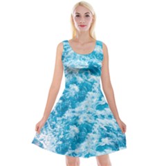 Blue Ocean Wave Texture Reversible Velvet Sleeveless Dress