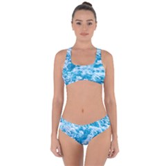 Blue Ocean Wave Texture Criss Cross Bikini Set