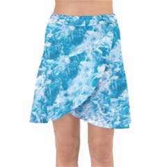 Blue Ocean Wave Texture Wrap Front Skirt