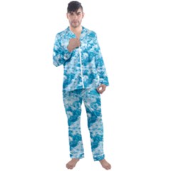 Blue Ocean Wave Texture Men s Long Sleeve Satin Pajamas Set by Jack14