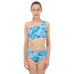 Blue Ocean Wave Texture Spliced Up Two Piece Swimsuit