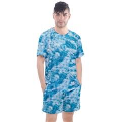 Blue Ocean Wave Texture Men s Mesh T-Shirt and Shorts Set