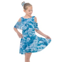 Blue Ocean Wave Texture Kids  Shoulder Cutout Chiffon Dress