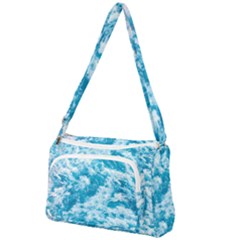 Blue Ocean Wave Texture Front Pocket Crossbody Bag