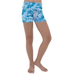 Blue Ocean Wave Texture Kids  Lightweight Velour Yoga Shorts