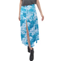 Blue Ocean Wave Texture Velour Split Maxi Skirt