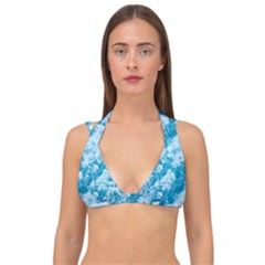 Blue Ocean Wave Texture Double Strap Halter Bikini Top