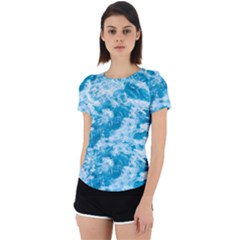 Blue Ocean Wave Texture Back Cut Out Sport T-shirt by Jack14