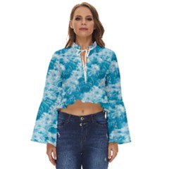 Blue Ocean Wave Texture Boho Long Bell Sleeve Top