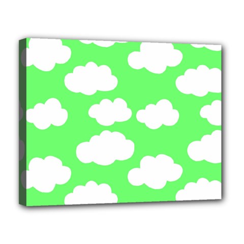 Cute Clouds Green Neon Canvas 14  X 11  (stretched) by ConteMonfrey