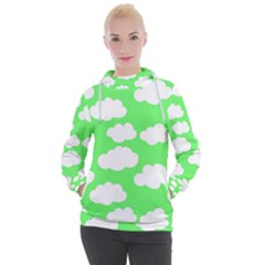 Cute Clouds Green Neon Women s Hooded Pullover by ConteMonfrey