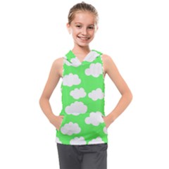 Cute Clouds Green Neon Kids  Sleeveless Hoodie by ConteMonfrey