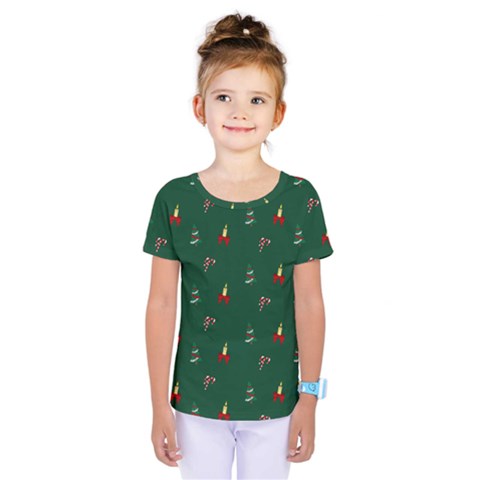 Christmas Green Pattern Background Kids  One Piece T-shirt by Pakjumat