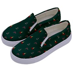 Christmas Green Pattern Background Kids  Canvas Slip Ons by Pakjumat